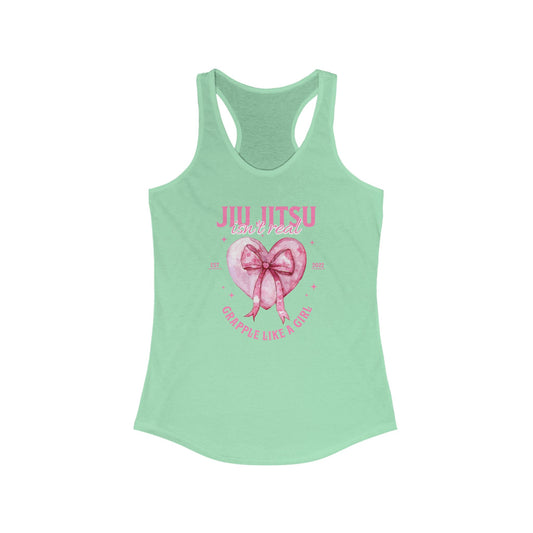 Women's Grapple like a Girl Racerback Tank - Jiu Jitsu Isn't Real, pink heart
