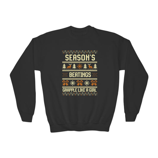 Youth Grapple like a Girl Jiu Jitsu Crewneck Sweater - Season’s Beatings *Limited Edition Holiday Drop*