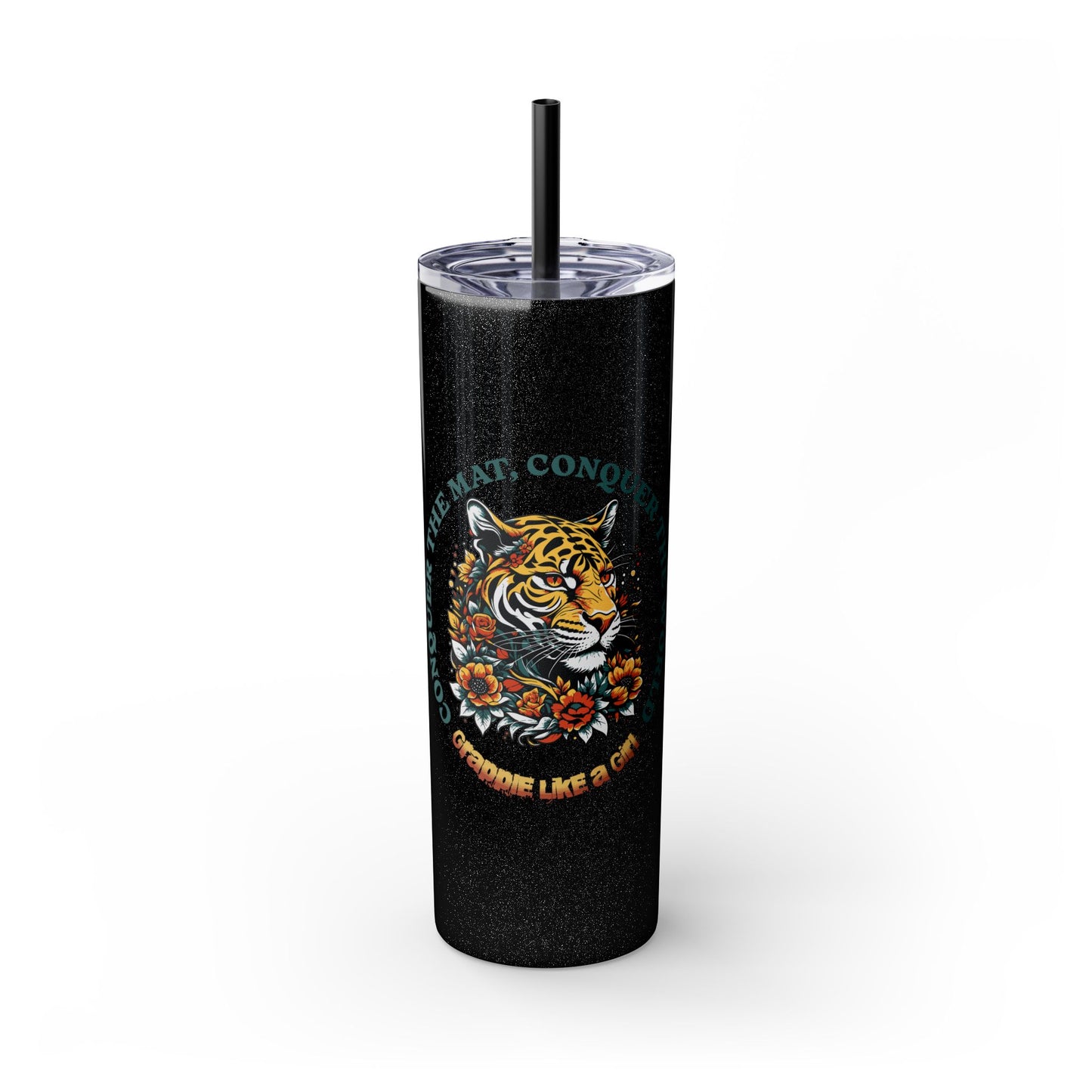 Conquer the Mats, Conquer the World Skinny Tumbler with Straw, 20oz