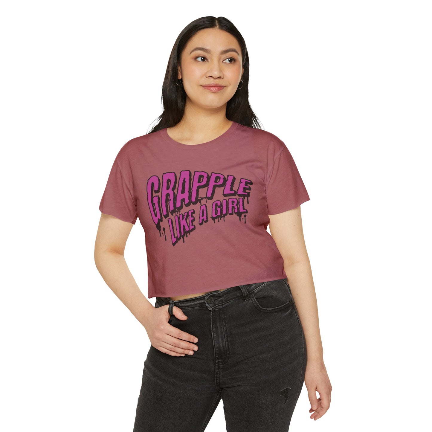 Women's Grapple like a Girl Slime Design Crop Top T-Shirt