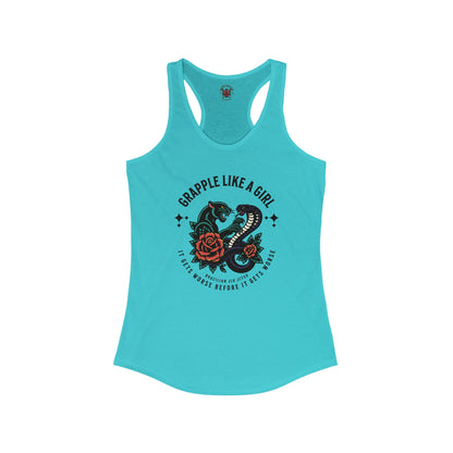 Women's Grapple like a Girl Jiu Jitsu Racerback Tank - It gets worse Snake/Panther
