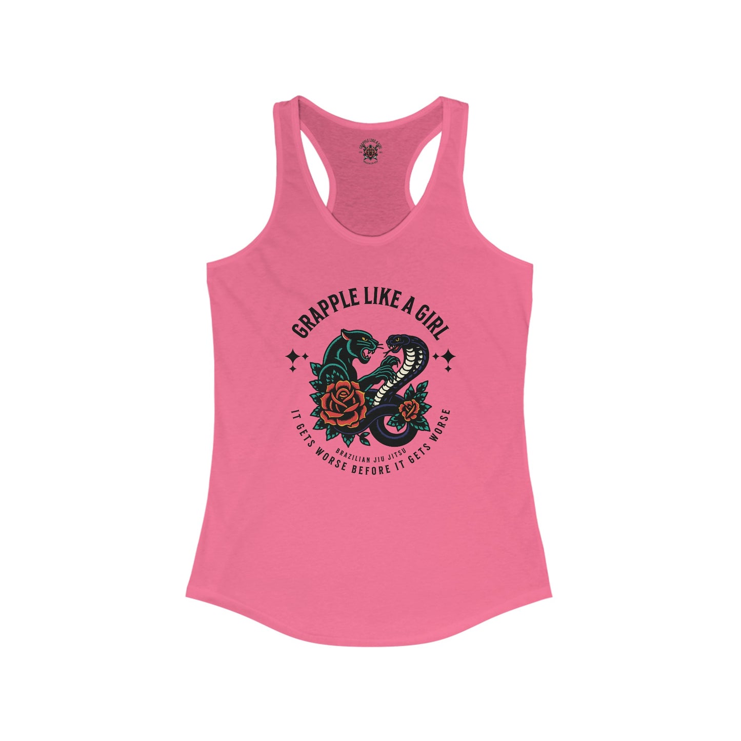 Women's Grapple like a Girl Jiu Jitsu Racerback Tank - It gets worse Snake/Panther