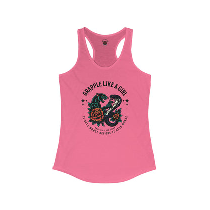 Women's Grapple like a Girl Jiu Jitsu Racerback Tank - It gets worse Snake/Panther