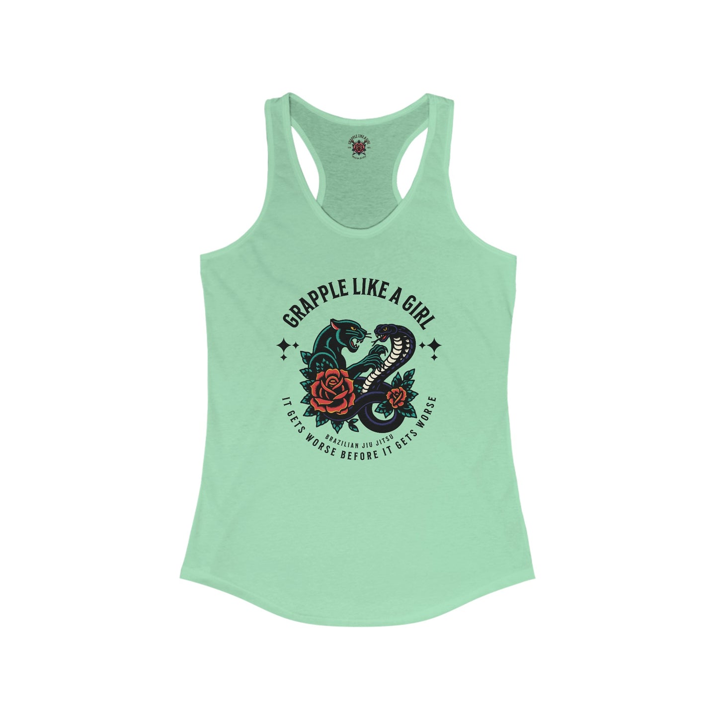 Women's Grapple like a Girl Jiu Jitsu Racerback Tank - It gets worse Snake/Panther