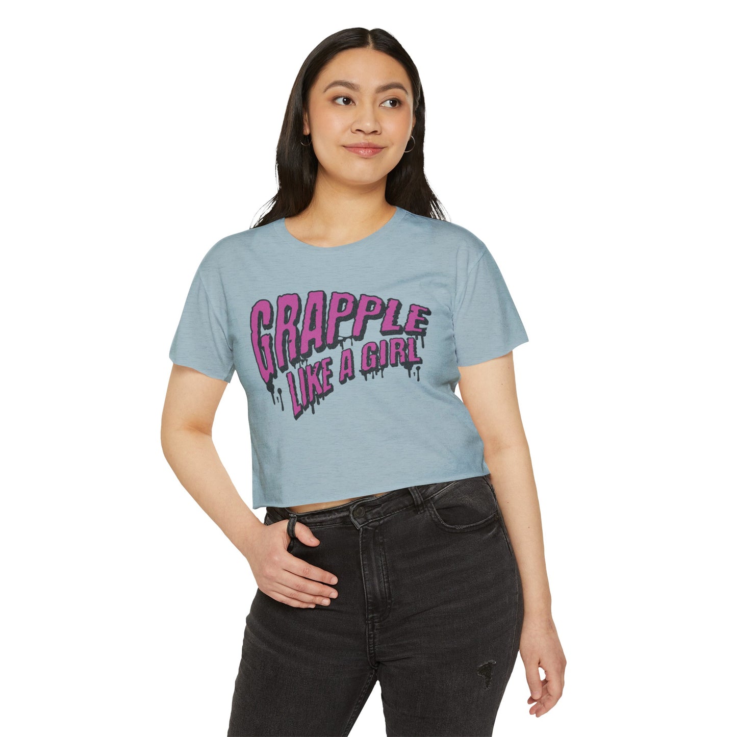 Women's Grapple like a Girl Slime Design Crop Top T-Shirt