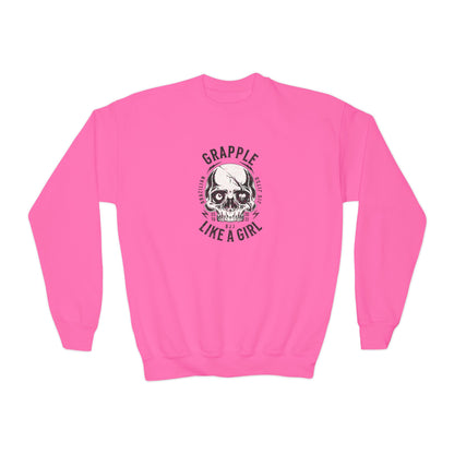 Grapple Like A Girl Youth Crewneck Sweatshirt - Skull