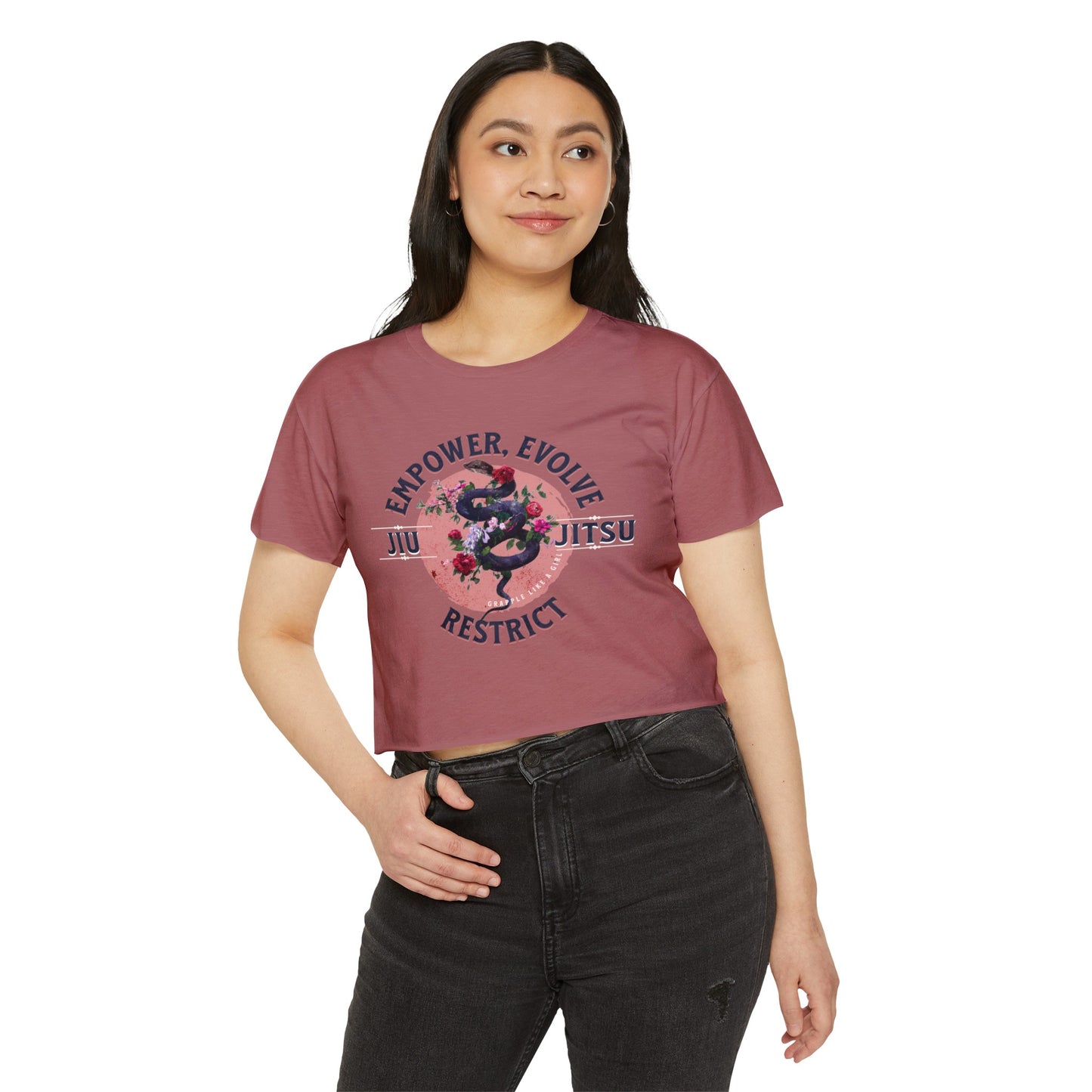 Women's BJJ Empower, Evolve, Restrict Snake Crop Top