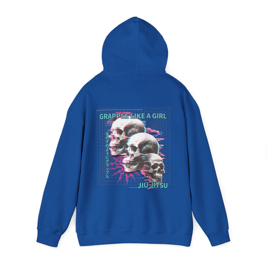 Women's BJJ Hoodie - Grapple Like a Girl, Neon Skulls