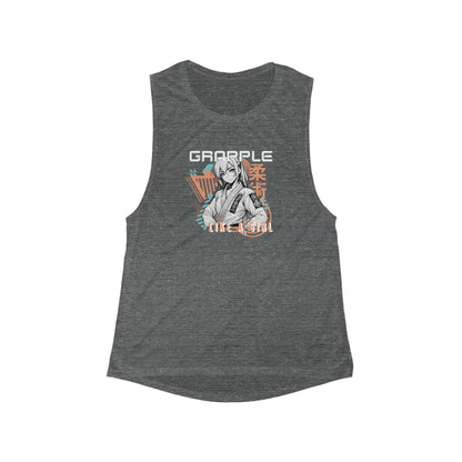 Women's Grapple like a Girl Flowy Scoop Muscle Tank - Anime Girl