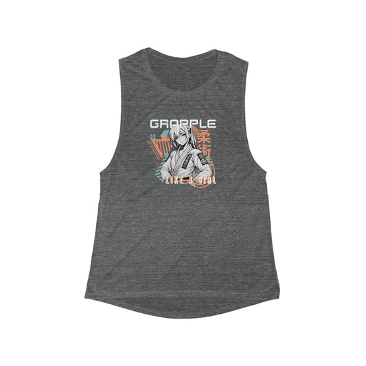 Women's Grapple like a Girl Flowy Scoop Muscle Tank - Anime Girl