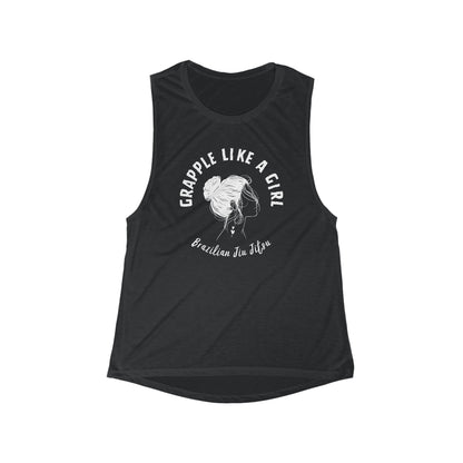 Women's Grapple like a Girl Flowy Scoop Muscle Tank - Girl Logo
