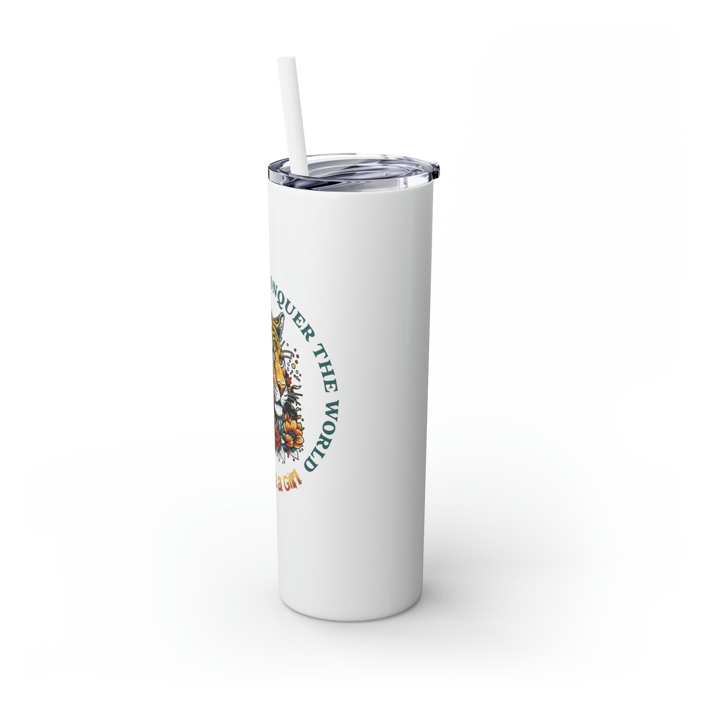 Conquer the Mats, Conquer the World Skinny Tumbler with Straw, 20oz