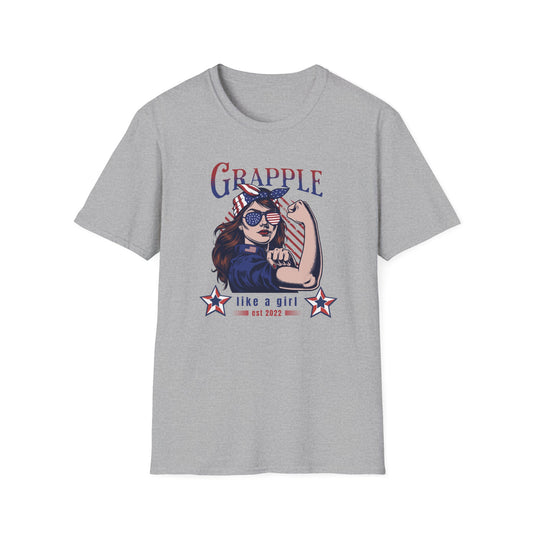 Women's Jiu Jitsu Grapple like a Girl BJJ Vintage Patriotic Unisex Softstyle T-Shirt