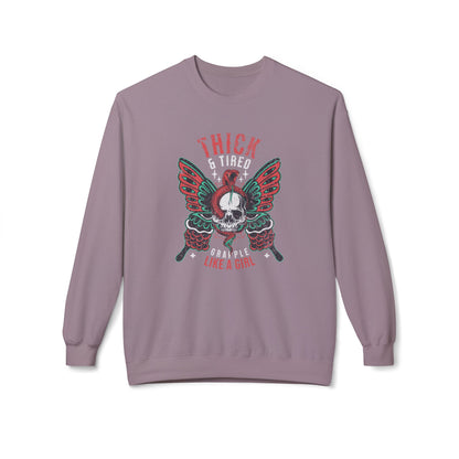 Crewneck Sweatshirt - Grapple Like a Girl Thick & Tired BJJ Sweater