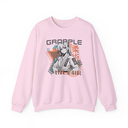 Grapple like a Girl BJJ Women's Crewneck Sweater - Anime Girl