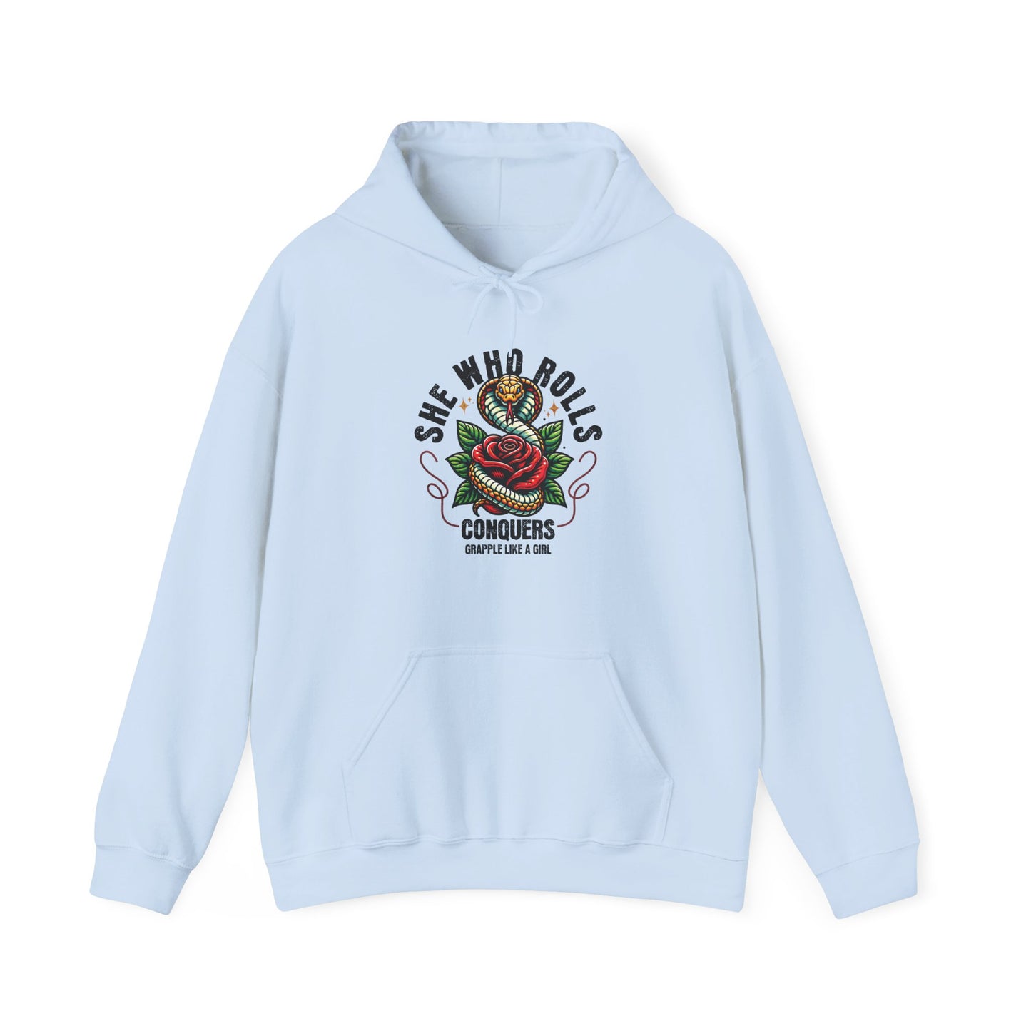 Grapple like a Girl Jiu Jitsu Hoodie - She Whoe Rolls Conquers