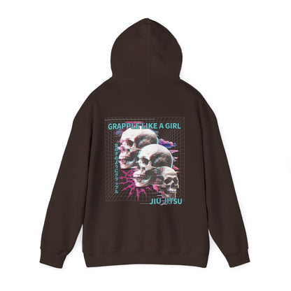 Women's BJJ Hoodie - Grapple Like a Girl, Neon Skulls