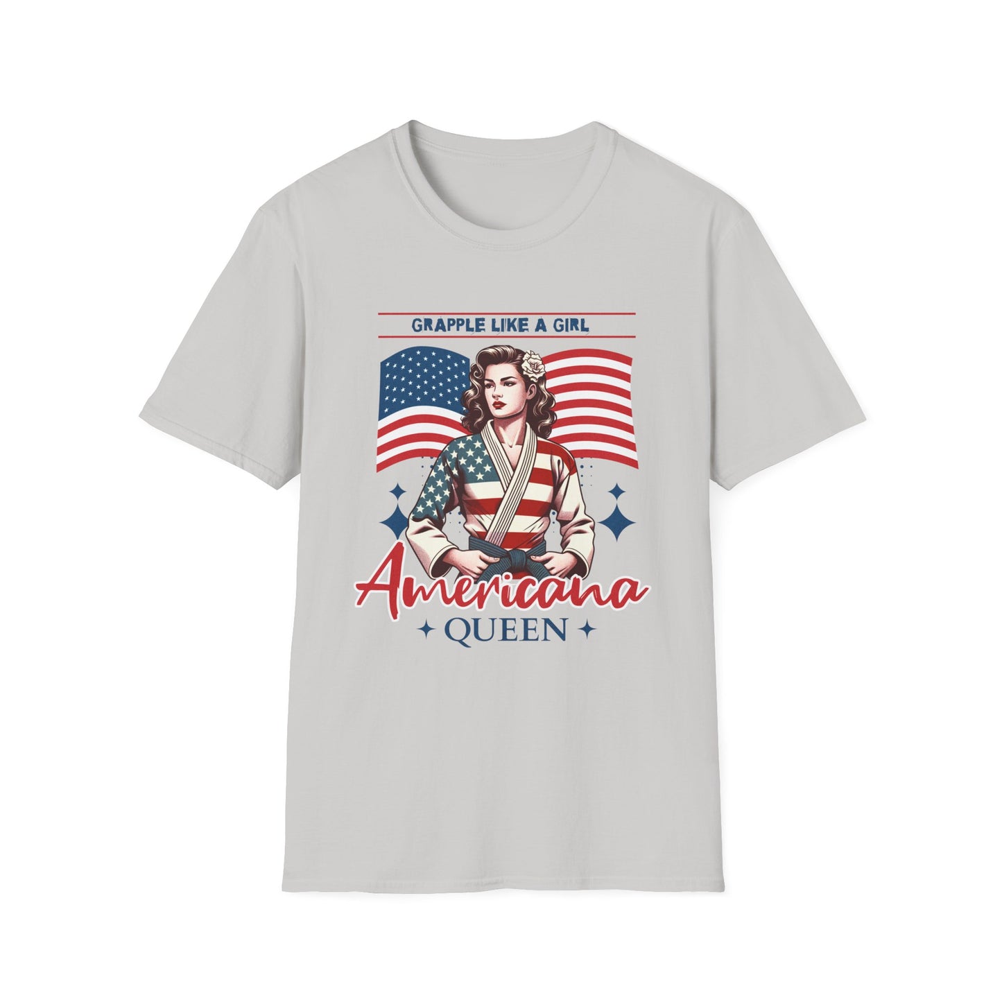 Women's Jiu Jitsu Grapple like a Girl BJJ Americana Queen Patriotic Unisex Softstyle T-Shirt