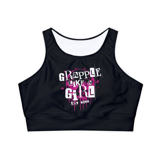 Grapple like a Girl Fully Lined, Padded Sports Bra - Black