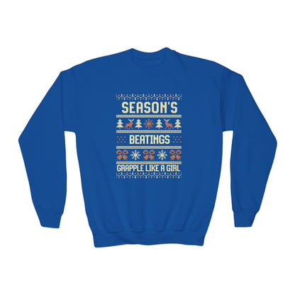 Youth Grapple like a Girl Jiu Jitsu Crewneck Sweater - Season’s Beatings *Limited Edition Holiday Drop*