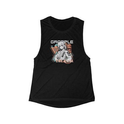 Women's Grapple like a Girl Flowy Scoop Muscle Tank - Anime Girl