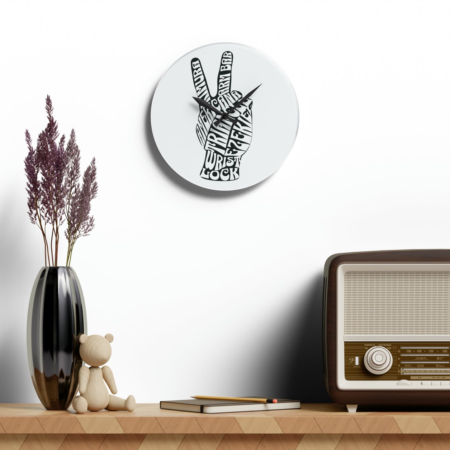 Brazilian Jiu Jitsu Peace Sign Design Acrylic Wall Clock Gift