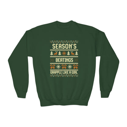 Youth Grapple like a Girl Jiu Jitsu Crewneck Sweater - Season’s Beatings *Limited Edition Holiday Drop*
