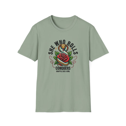Grapple like a Girl Jiu Jitsu Women's T-Shirt - She Who Rolls Conquers