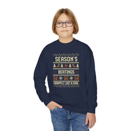 Youth Grapple like a Girl Jiu Jitsu Crewneck Sweater - Season’s Beatings *Limited Edition Holiday Drop*