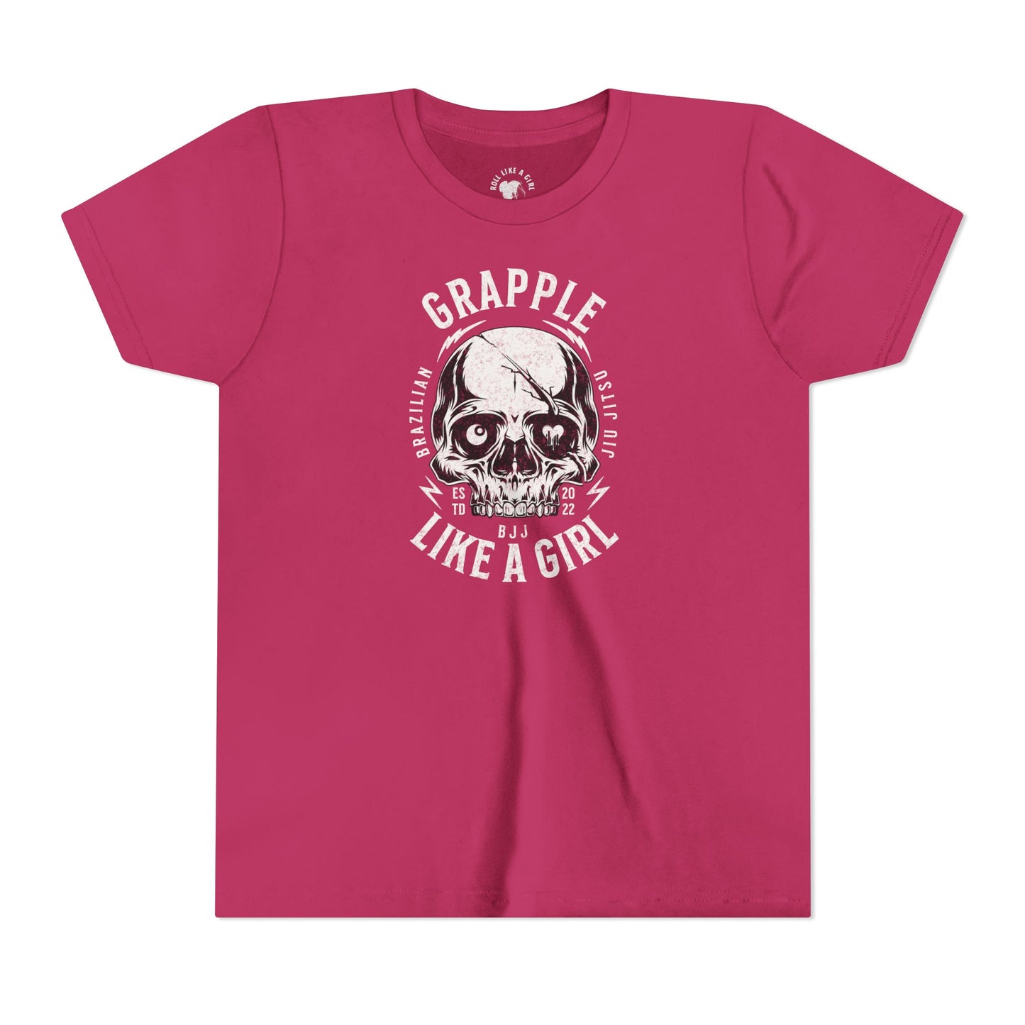 Grapple like a Girl Skull BJJ Youth Girls Short Sleeve Tee Jiu Jitsu Girlie