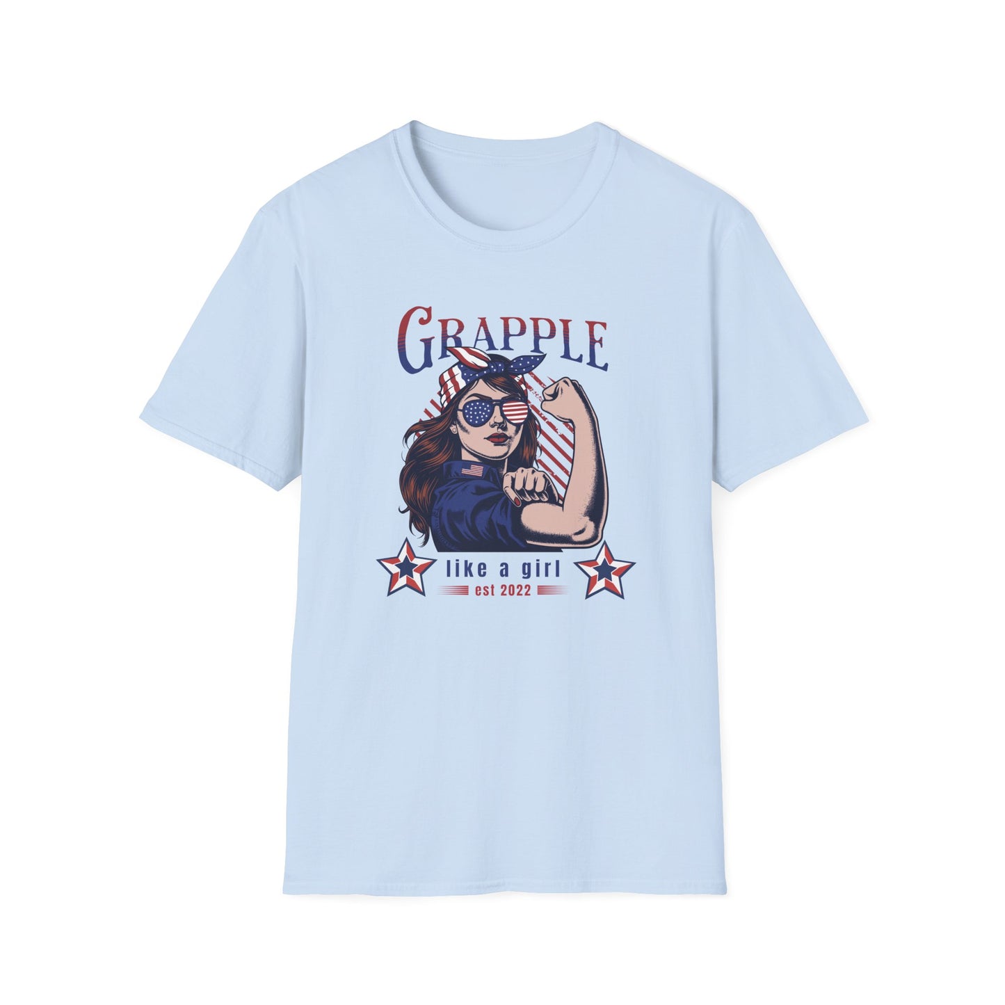 Women's Jiu Jitsu Grapple like a Girl BJJ Vintage Patriotic Unisex Softstyle T-Shirt