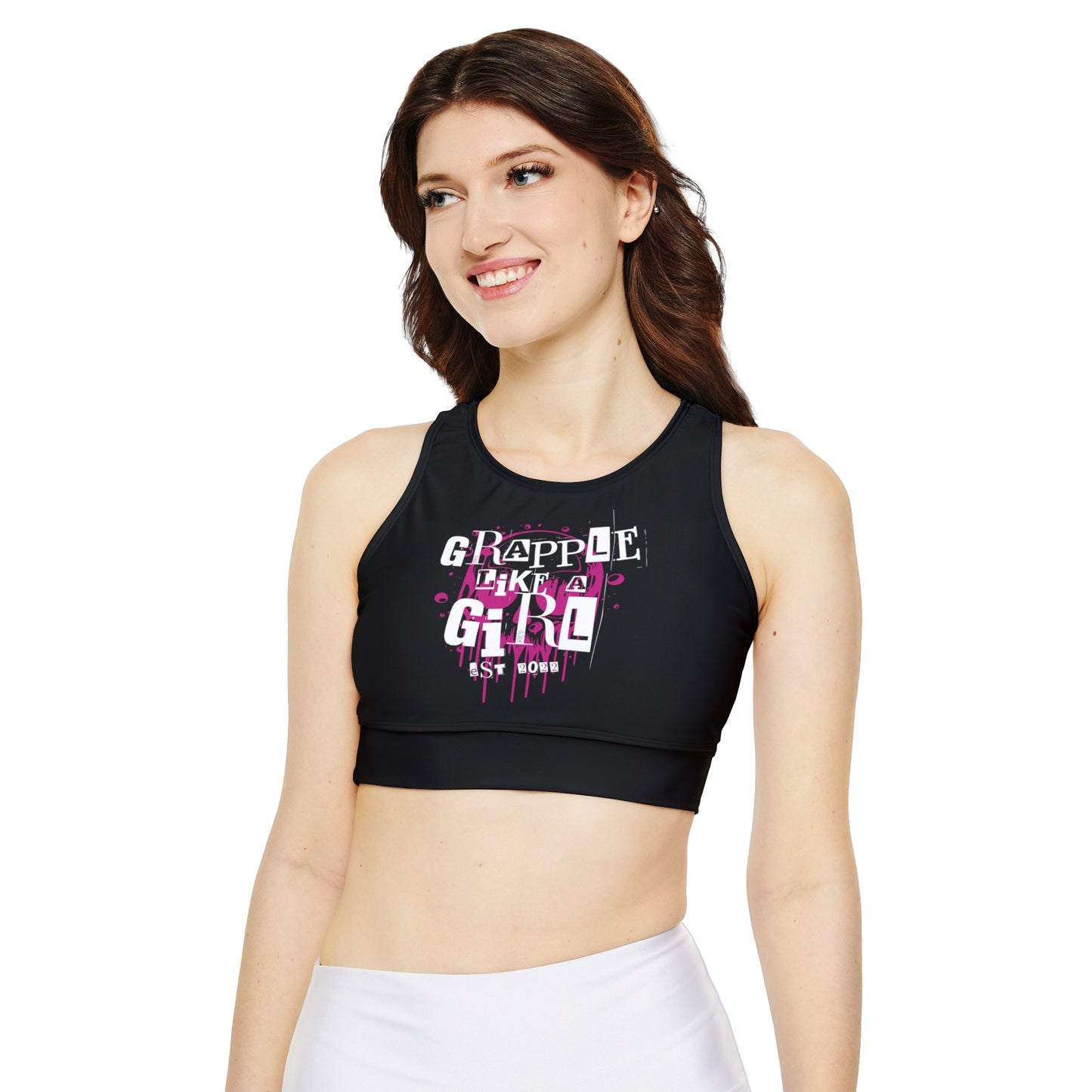 Grapple like a Girl Fully Lined, Padded Sports Bra - Black