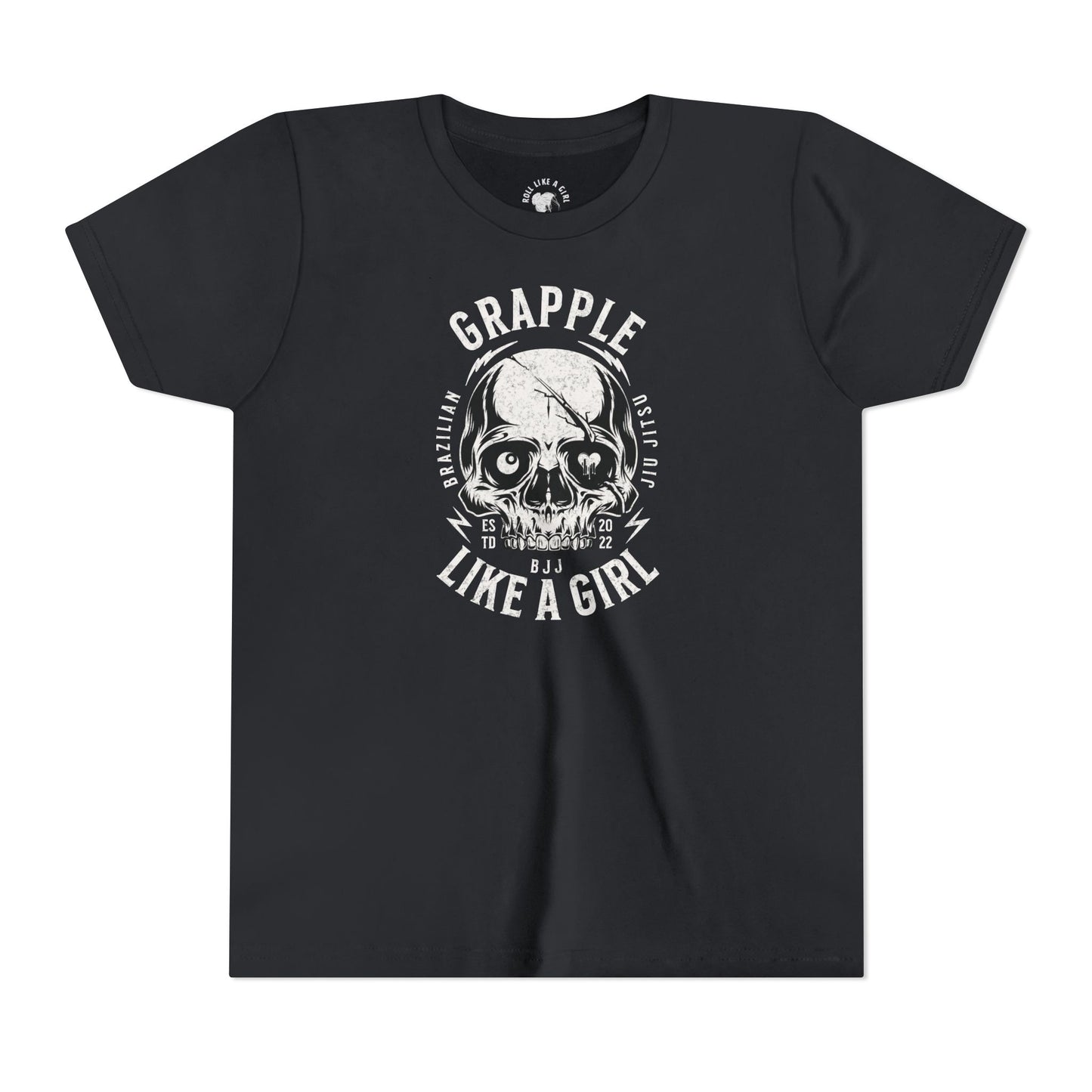 Grapple like a Girl Skull BJJ Youth Girls Short Sleeve Tee Jiu Jitsu Girlie
