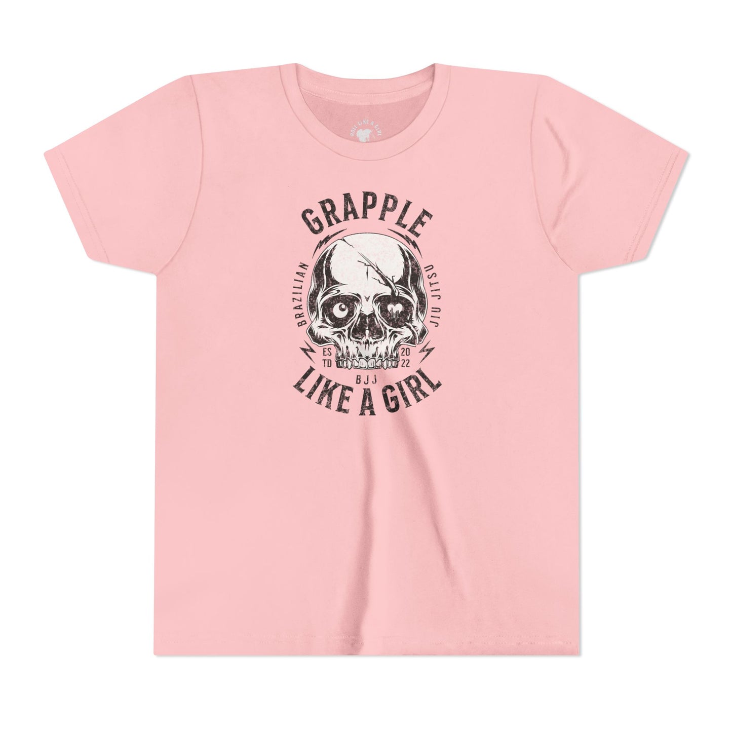 Grapple like a Girl Skull BJJ Youth Girls Short Sleeve Tee Jiu Jitsu Girlie