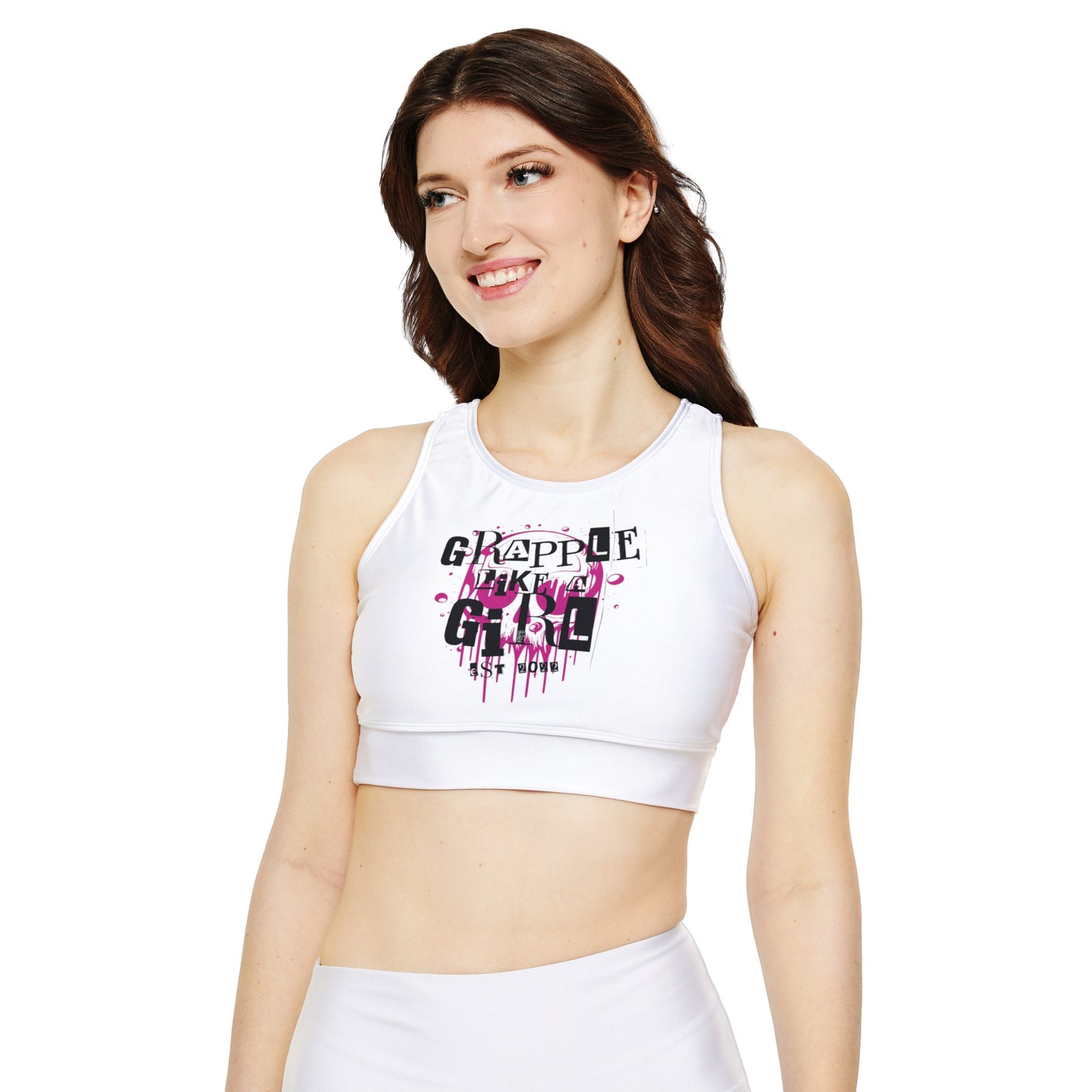 Grapple like a Girl Fully Lined, Padded Sports Bra - White