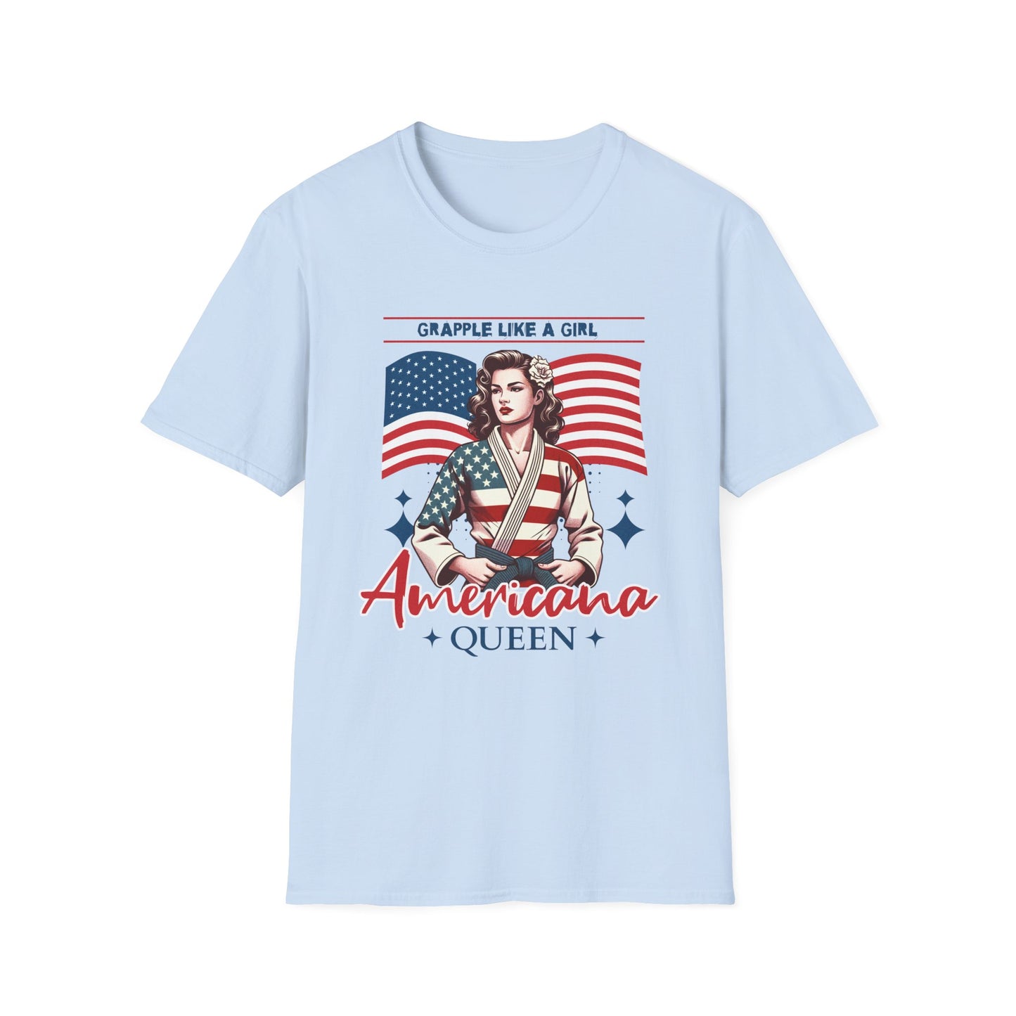 Women's Jiu Jitsu Grapple like a Girl BJJ Americana Queen Patriotic Unisex Softstyle T-Shirt