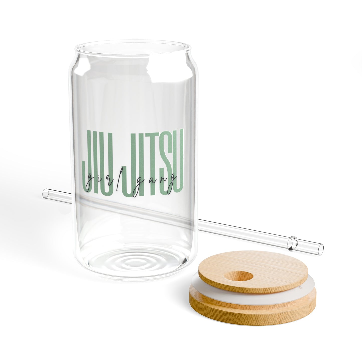 Women's BJJ Jiu Jitsu Girl Gang Glass Cup, Green Text