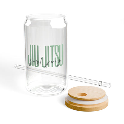 Women's BJJ Jiu Jitsu Girl Gang Glass Cup, Green Text