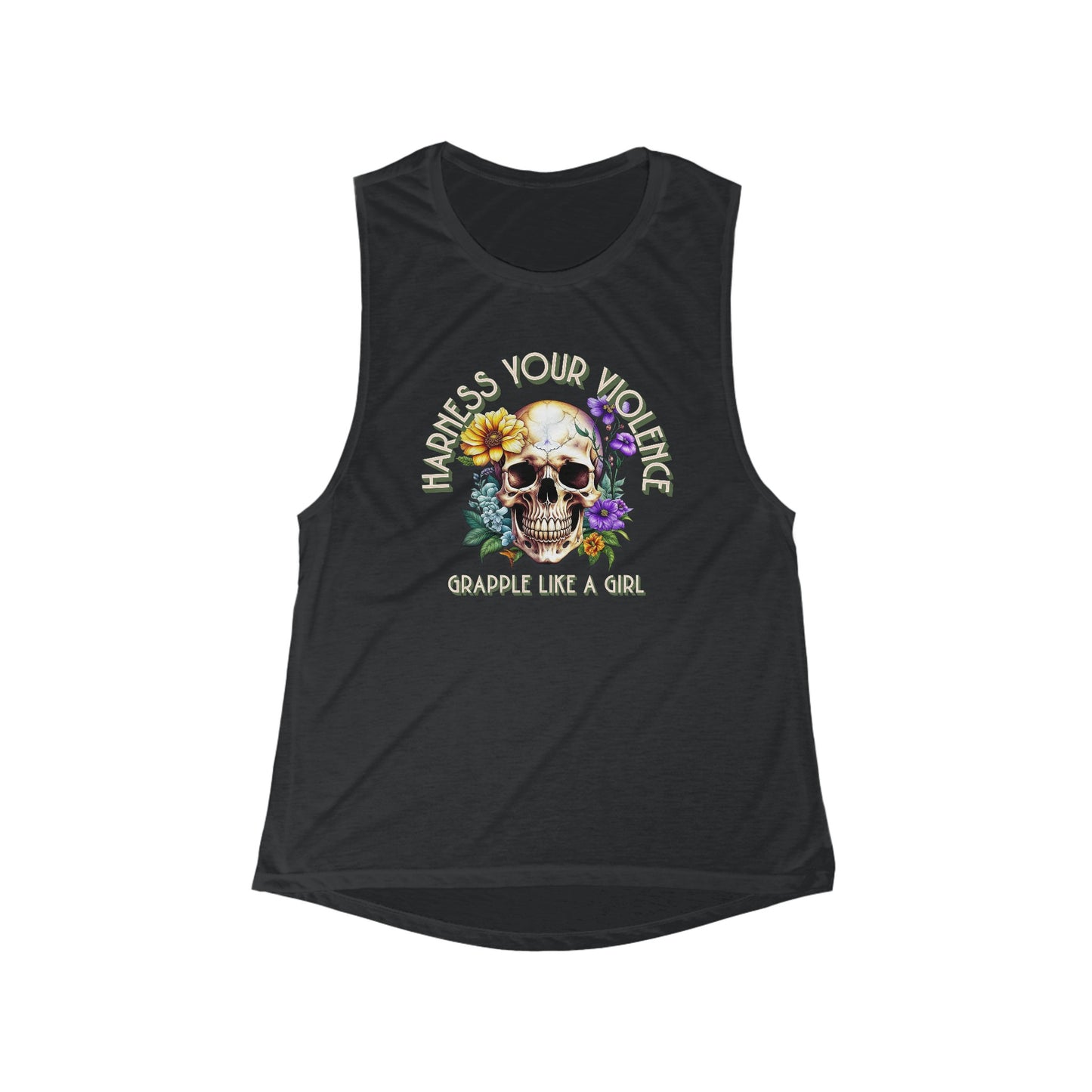 Women's Grapple like a Girl Flowy Scoop Muscle Tank - Harness Your Violence