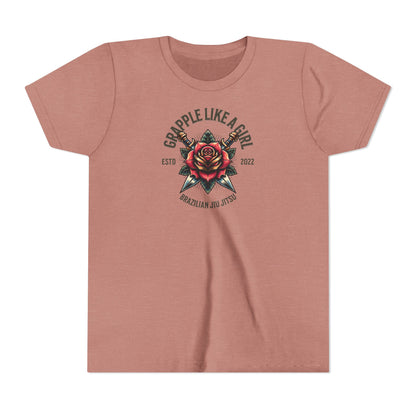 BJJ Youth Girls Short Sleeve Tee - Grapple like a Girl Rose