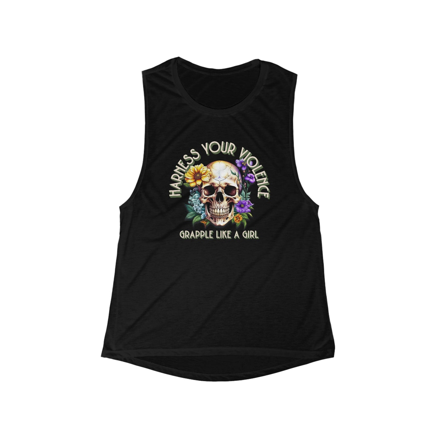 Women's Grapple like a Girl Flowy Scoop Muscle Tank - Harness Your Violence