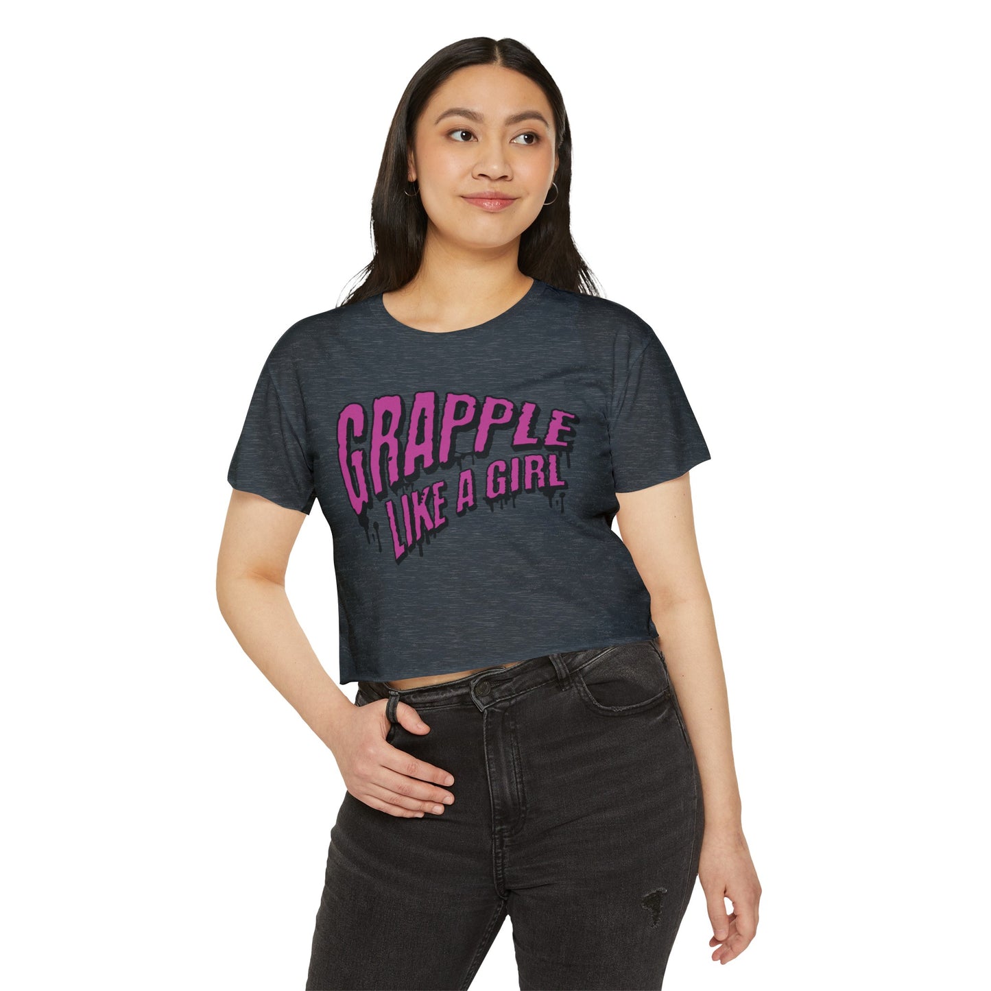 Women's Grapple like a Girl Slime Design Crop Top T-Shirt