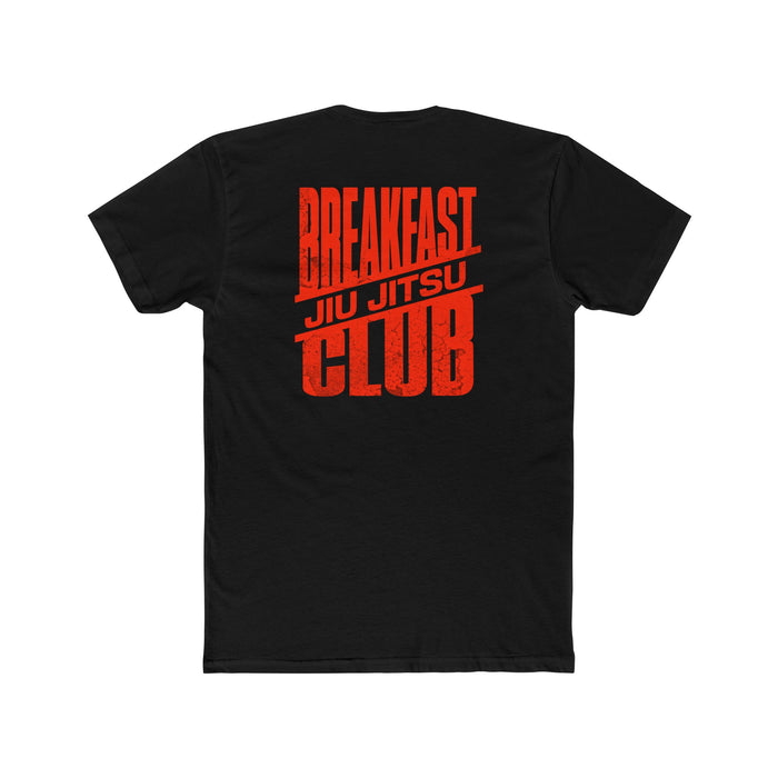 Back view of black T-shirt with red Breakfast Jiu-Jitsu Club graphic