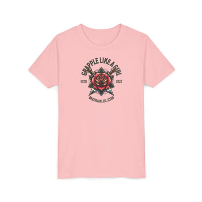 BJJ Youth Girls Short Sleeve Tee - Grapple like a Girl Rose