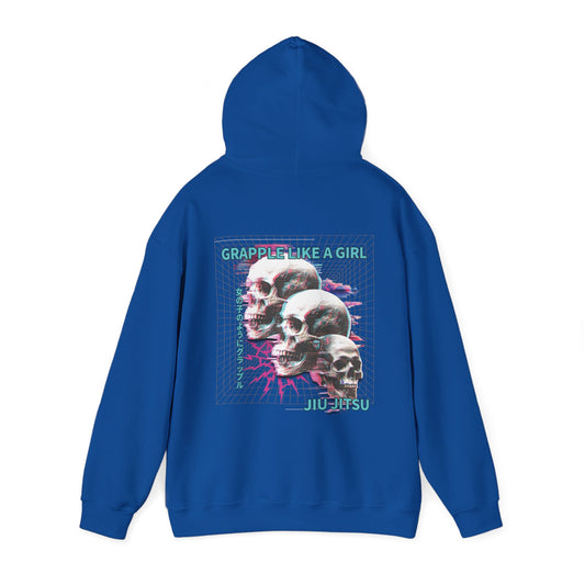 Women's BJJ Hoodie - Grapple Like a Girl, Neon Skulls