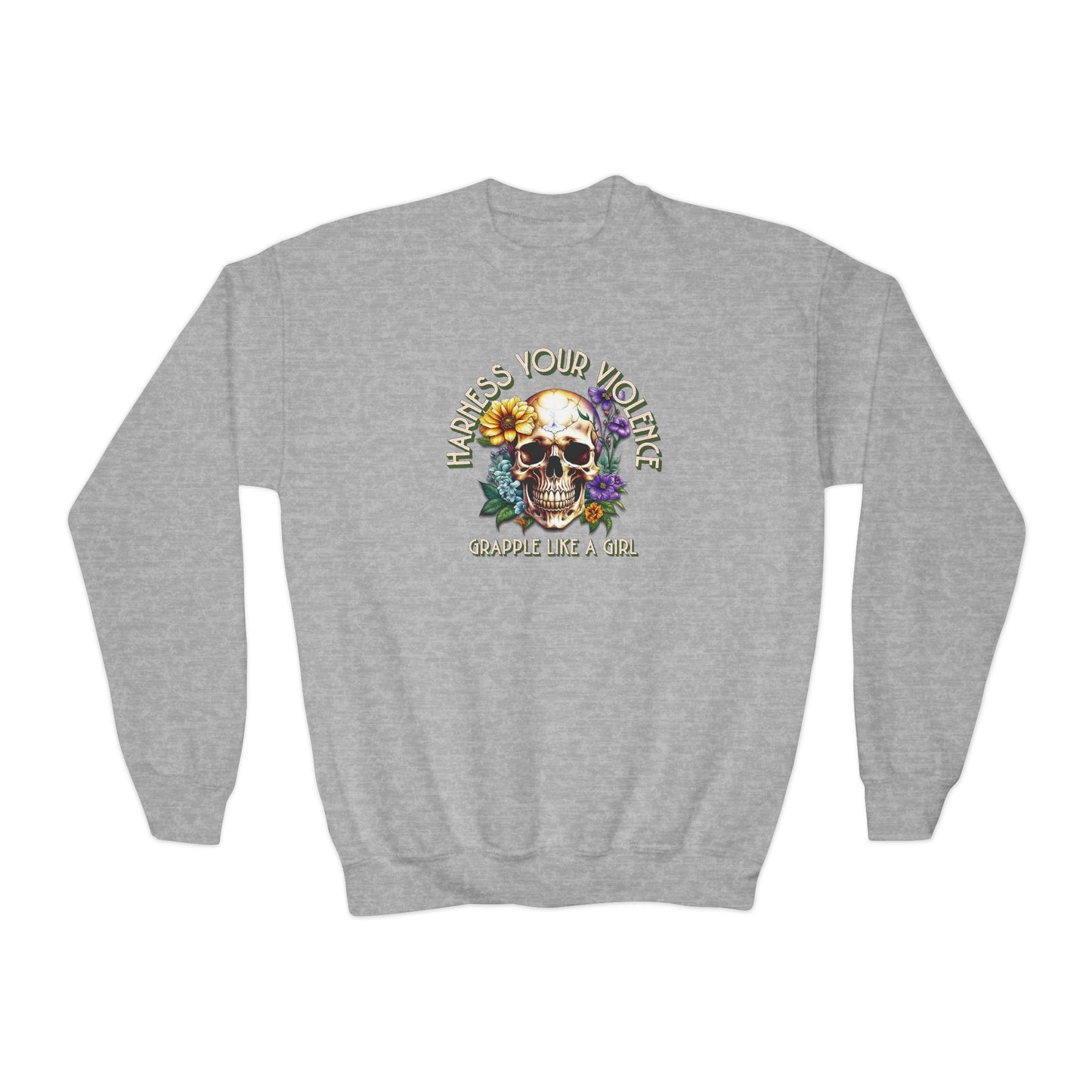 Grapple Like A Girl Youth Crewneck Sweatshirt - Harness Your Violence