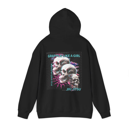 Women's BJJ Hoodie - Grapple Like a Girl, Neon Skulls