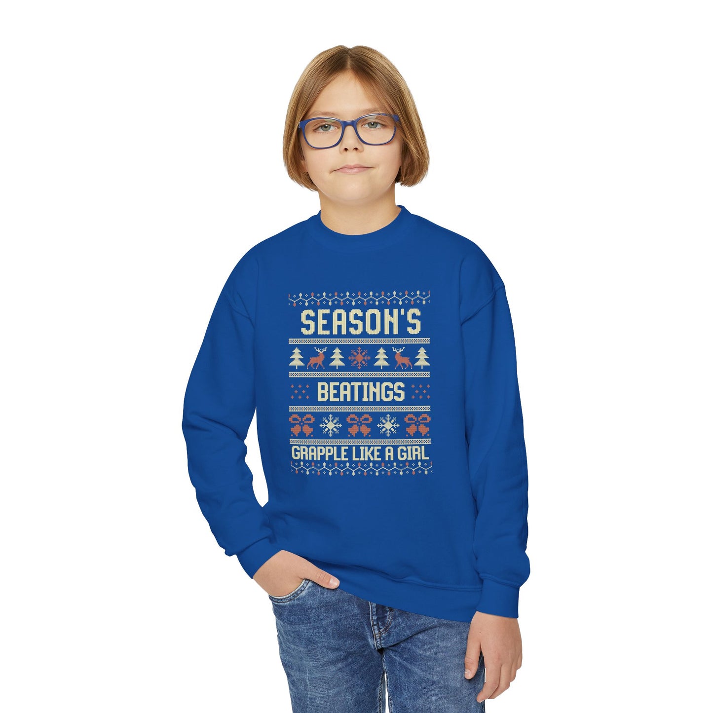 Youth Grapple like a Girl Jiu Jitsu Crewneck Sweater - Season’s Beatings *Limited Edition Holiday Drop*