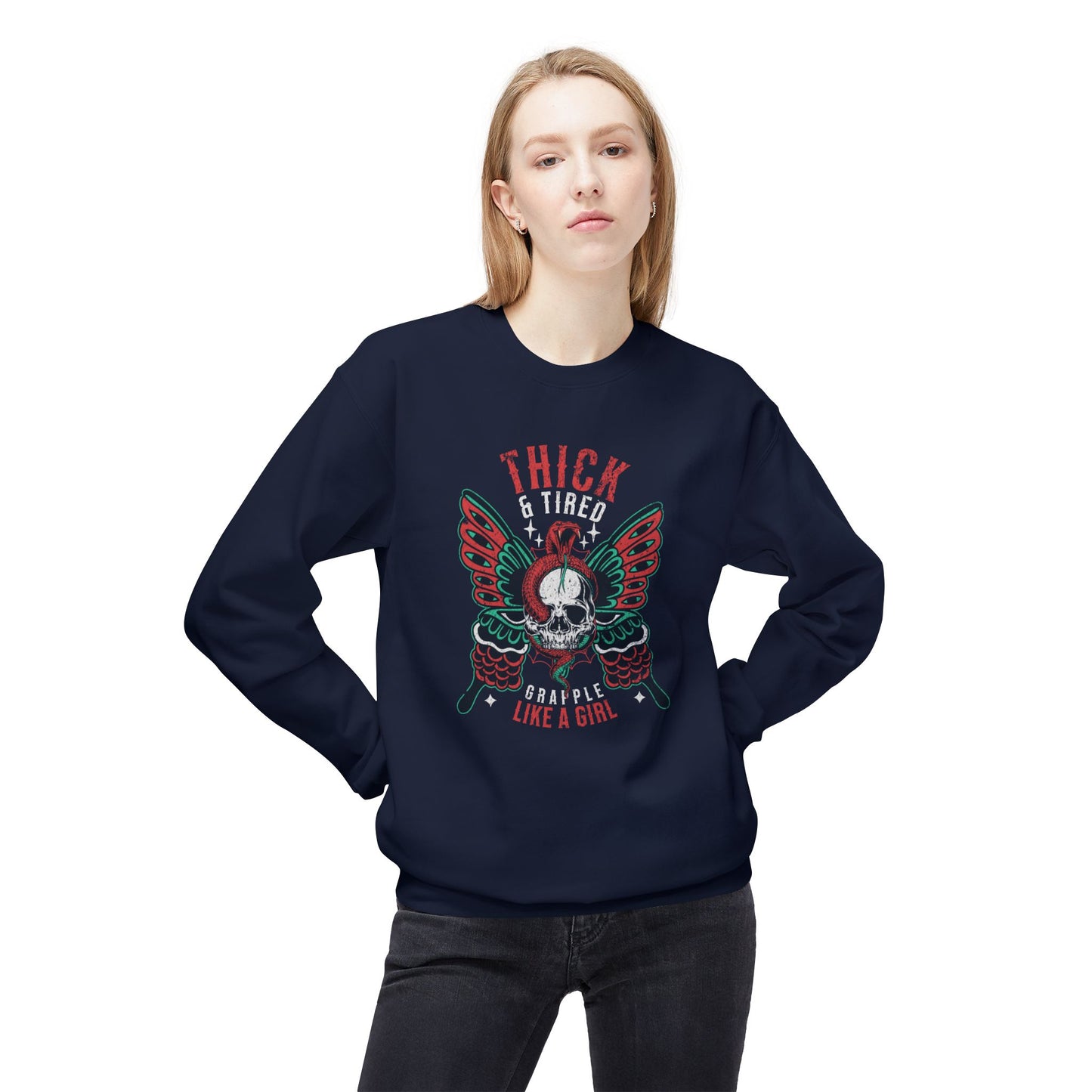 Crewneck Sweatshirt - Grapple Like a Girl Thick & Tired BJJ Sweater