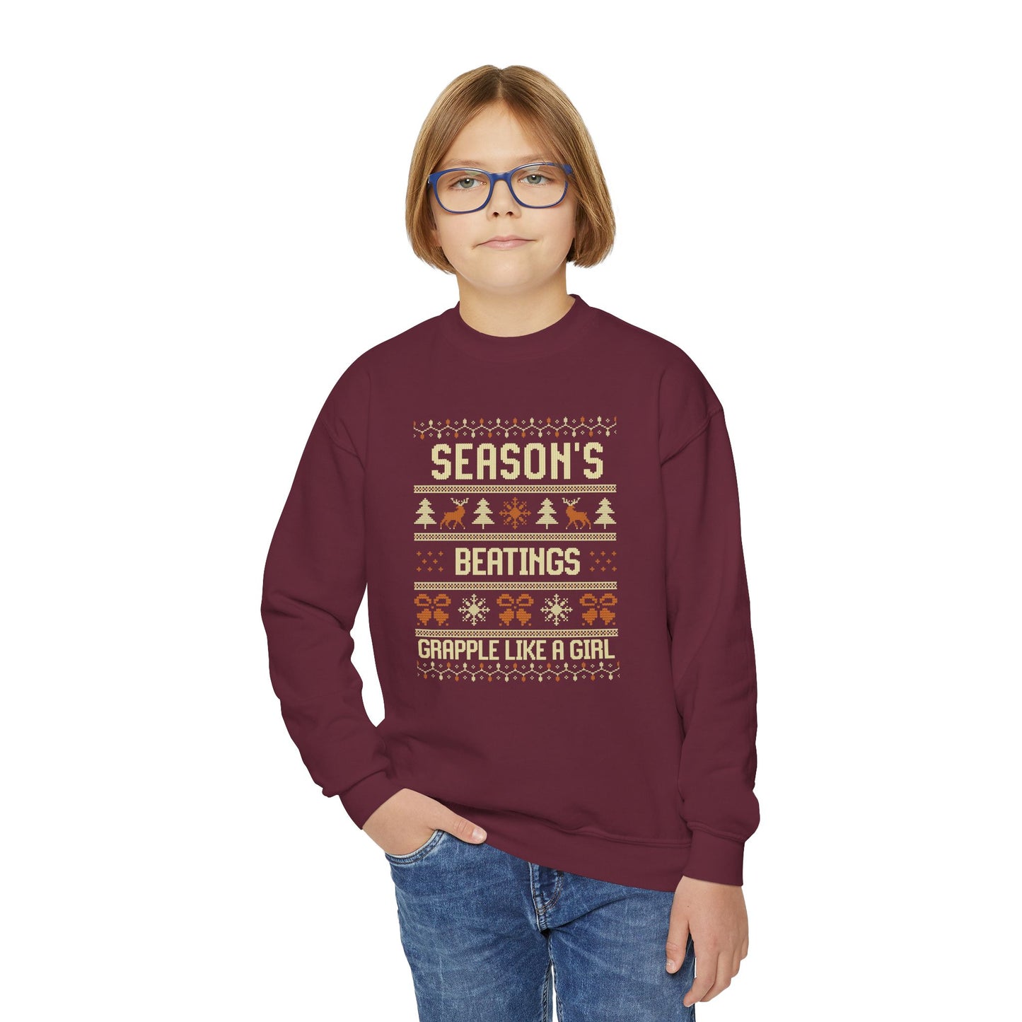 Youth Grapple like a Girl Jiu Jitsu Crewneck Sweater - Season’s Beatings *Limited Edition Holiday Drop*